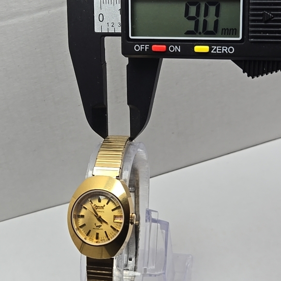 Womens Vintage Ogival 10 Micron 18k Gold Pated Automatic Date Watch Runs UFO - Picture 5 of 11